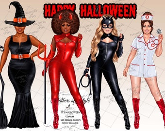 Halloween Clipart, Halloween Planner, Halloween Stickers, Witch Cliparts, Cat woman Clipart, Devil woman clipart, Halloween girls clipart