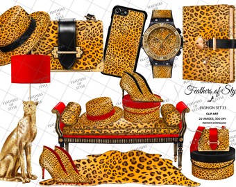 Fashion accessories clipart, Leopard print clipart, Fashion clipart, Fashion set clipart, Fashion Illustration, Bag clipart, Shoe clipart
