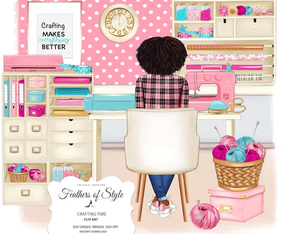 Crafting clipart Planner Girl Clipart Crafty girl clipart | Etsy