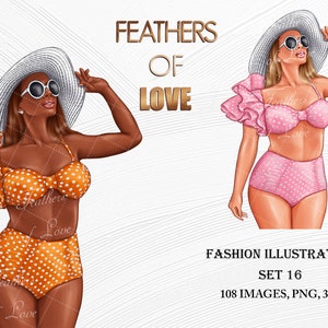 Clipart de garota de verão, clipart de garota de praia, clipart de garota de moda, ilustração de moda, clipart de Boss Babe, clipart afro-americano