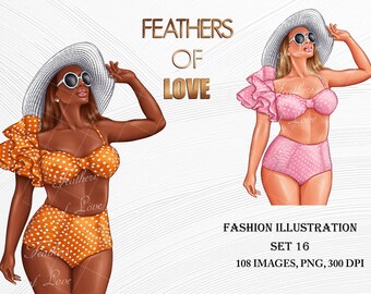 Clipart de garota de verão, clipart de garota de praia, clipart de garota de moda, ilustração de moda, clipart de Boss Babe, clipart afro-americano