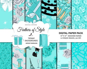 Digital Paper Background Patterns Designer Print Background Blue Mint Patterns Blue Mint Scrapbook Patterns