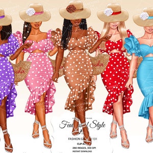 Fashion girl clipart, Fashion Illustration, Summer girl clipart, Natural hair clipart, African American clipart, Afro girls clipart