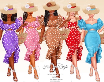 Fashion girl clipart, Fashion Illustration, Summer girl clipart, Natural hair clipart, African American clipart, Afro girls clipart