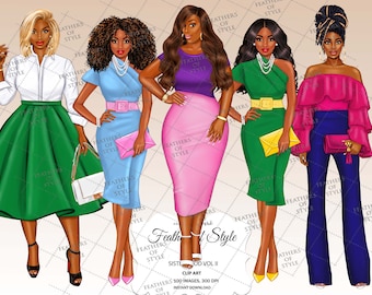 Sorority clipart, Sisterhood clipart, Girl Boss Fashion, Afro girls clipart,  Fashion clipart, African American clipart