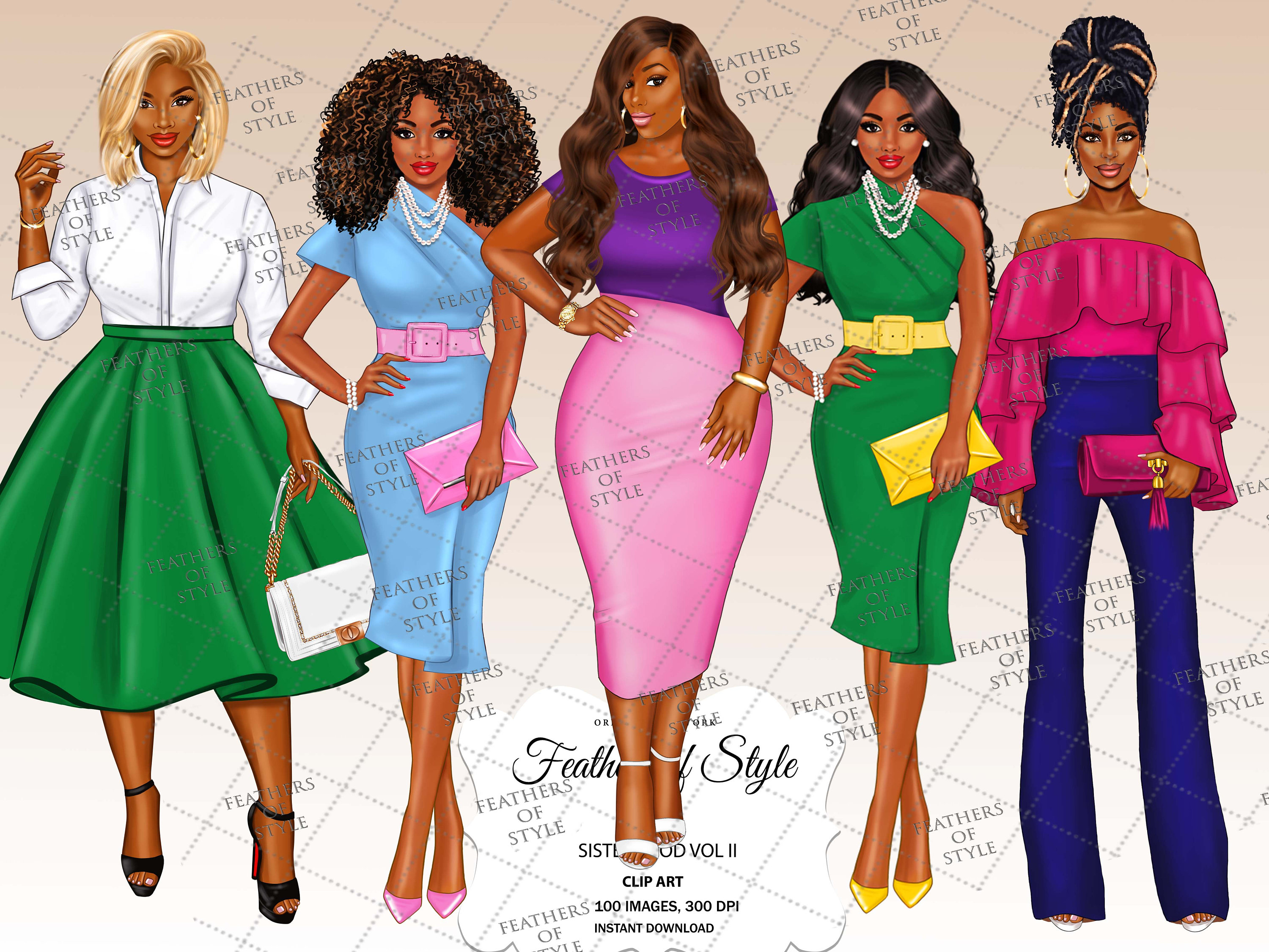 Afro girls clipart Fashion clipart Sorority clipart African American glitter Sisterhood clipart Girl Boss Fashion