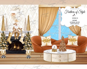 Christmas house scene, Christmas house illustration, Christmas clipart, Holiday clipart, House background, House clipart