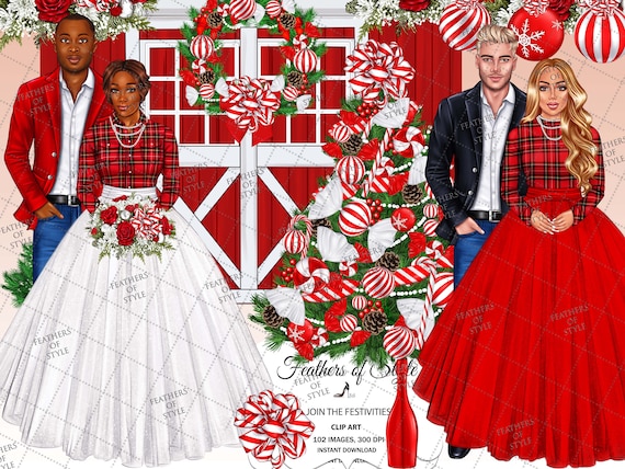 Christmas Clipart  Wedding clipart Party clipart Xmas Clipart Winter clipart Holiday clipart Christmas Decorations African American clipart
