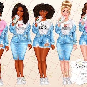 Denim girl clipart, Denim clipart, Fashion girl clipart, Jeans Girl Clipart, African American clipart, Afro girls clipart
