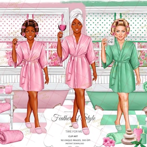 Spa clipart, Spa girl clipart, Bath clipart,  Relax clipart, Wellness clipart, Self care clipart, Beauty clipart, Afro girl clipart
