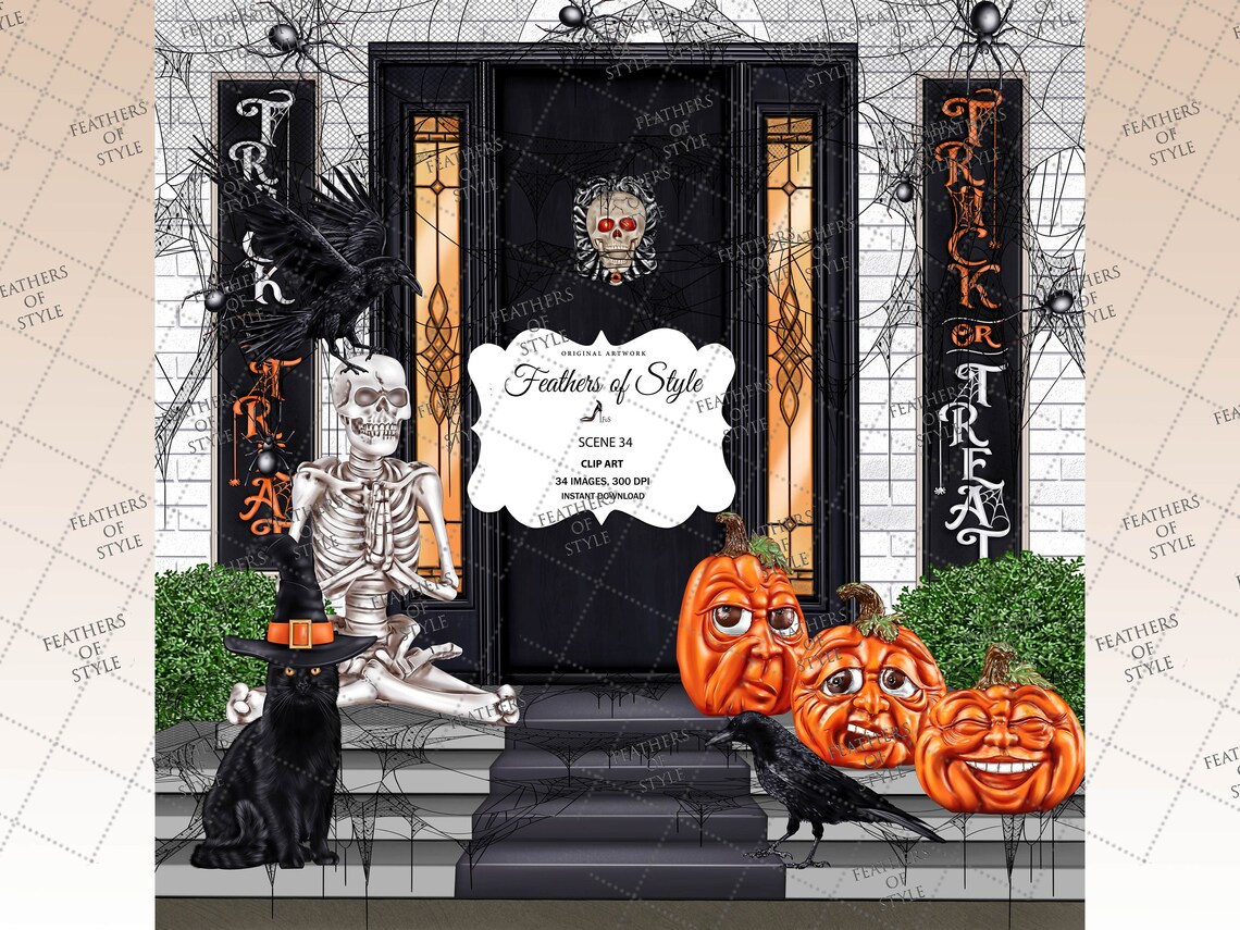 Halloween Door Scene Halloween Clipart Front Door Etsy