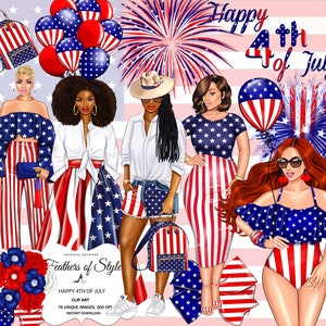 Happy 4th of July clipart, Independence Day clipart, Celebrate America Clipart, Fashion Girls clipart, America Clipart, Patriotic Clipart