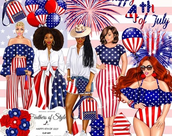 Happy 4th of July clipart, Independence Day clipart, Celebrate America Clipart, Fashion Girls clipart, America Clipart, Patriotic Clipart
