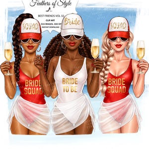 Bruidsmeisjes clipart, vrijgezellenfeest clipart, bruiloft clipart, bruid clipart, strand vrienden clipart, beste vriend clipart