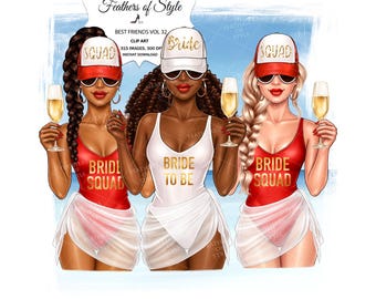 Clipart druhny, clipart wieczoru panieńskiego, Clipart ślubny, Clipart panny młodej, Clipart przyjaciół na plaży, Clipart najlepszej przyjaciółki