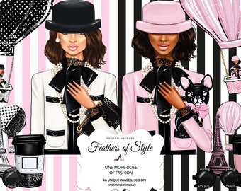 Paris Girls Clipart Spring Fashion Clipart Fashion Girl Clipart Designer Clipart Eiffel Tower Parisian Illustration Girl Shopping Clipart