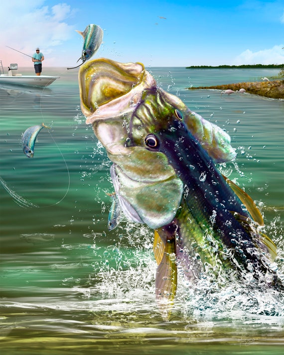 Snook Art Print Birthday Gift for Dad. Snook Fishing Gift for a