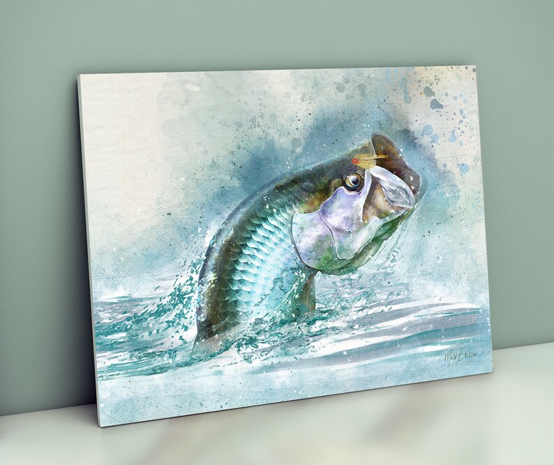 Tarpon fly fishing decor watercolor style tarpon art print