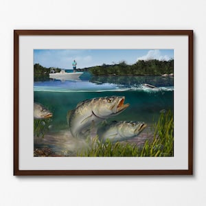 Speckled trout art print gift for Dad. Fishing gift seatrout coastal wall art gift for the sea trout fisherman hand-signed by the artist