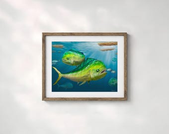 Mahi Mahi art print gift for a saltwater fisherman. Fish art, hand-signed by marine life artist, Mark Erickson