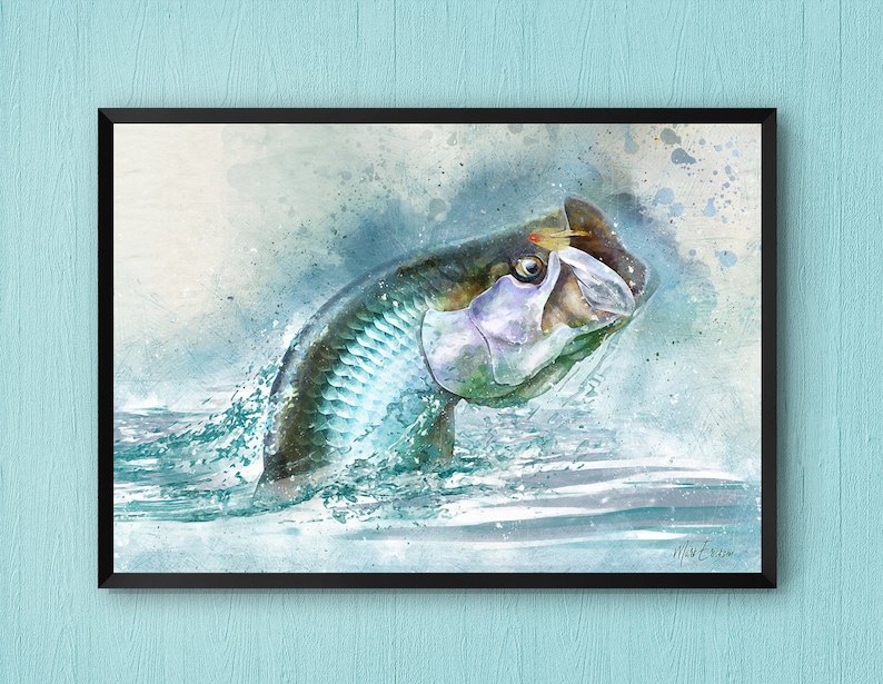 Tarpon fly fishing decor watercolor style tarpon art print