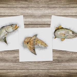 Inshore Slam art prints gifts for Dad. Trout, redfish and snook wall decor and gifts for Florida fisherman - Set of THREE PRINTS