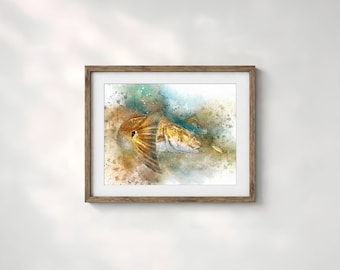 Redfish Art Print | Watercolor Style Red Drum Gift, Beach House Wall Art