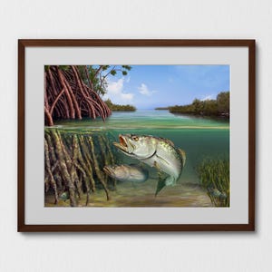 Speckled trout art print gift. Seatrout wall art gift for the spotted sea trout fisherman, hand-signed by the artist. Texas coastal wall art