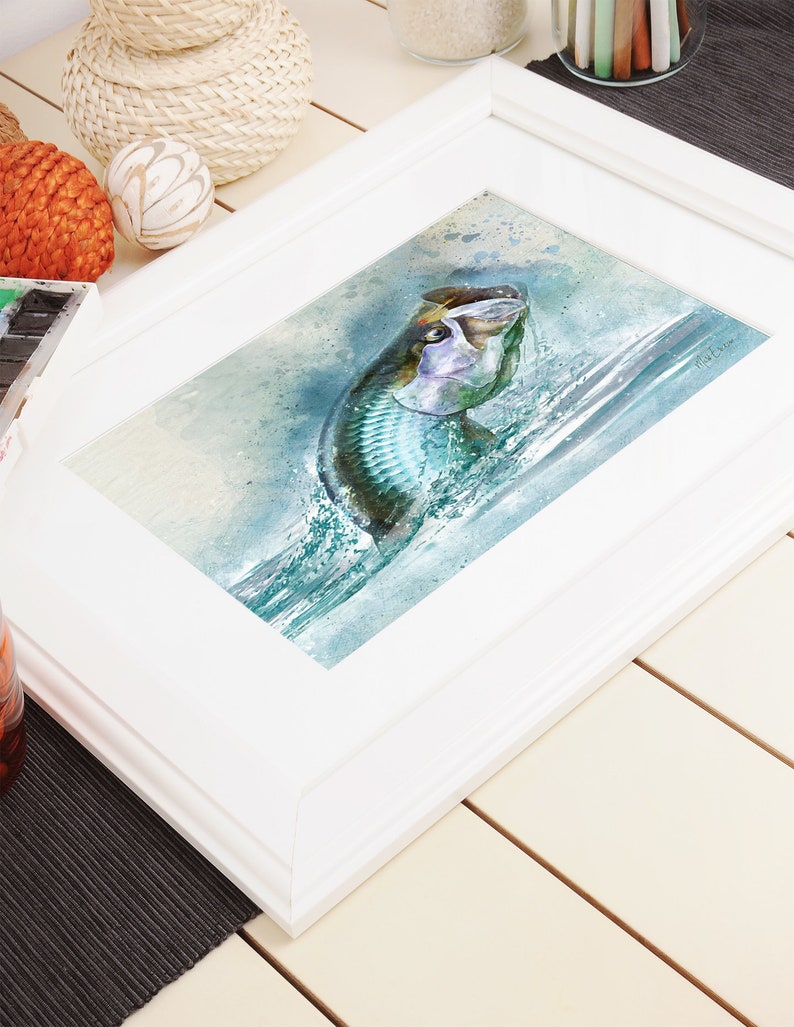 Tarpon fly fishing decor watercolor style tarpon art print