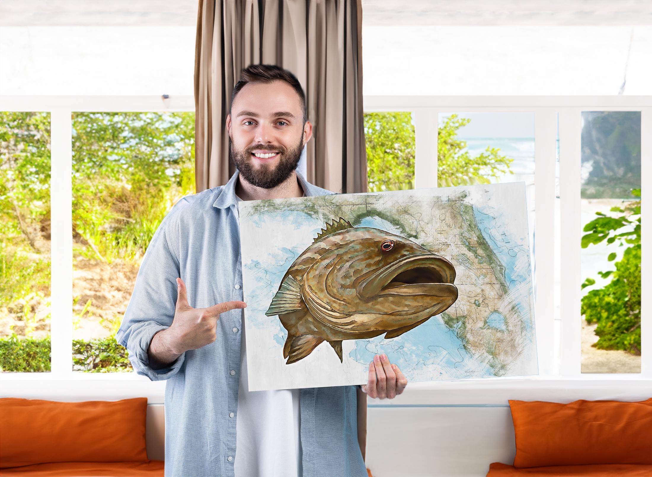 Detailed Grouper Art Print • Hand-drawn Marine Illustration • Coastal ...