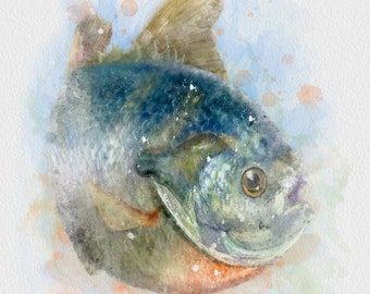 Bluegill watercolor style fish art print digital painting fishing decor, bluegill art, bream art print