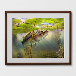 Largemouth Bass Art Print | Topwater Frog Lure, Signed Fishing Man Cave Decor and Christmas Gift for a Bass Fisherman
