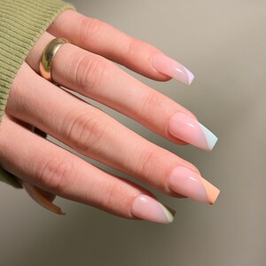 Abstract Pastel Press On Nails | Mid Coffin Nails | Colorful Rainbow Nails | Spring Summer Nails | Natural Nails
