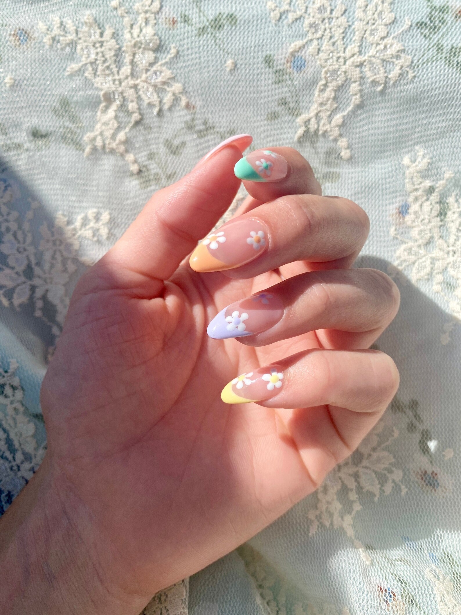 Abstract French Tip Nails in Pastel Press On Nails Rainbow | Etsy