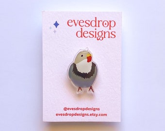 Princess Parrot Pin - Cute Illustrated Bird in Tiara Acrylic Pin/Brooch/Badge