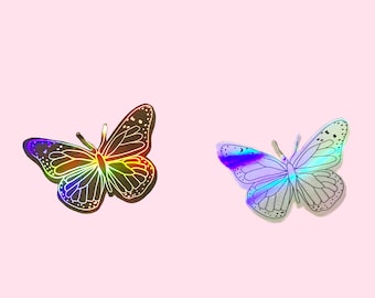 Holographic Butterfly Sticker - Cute Illustrated Rainbow Catching Iridescent Silver Sticker