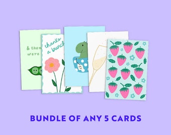 Bundle of Any 5 Cards - Bundle and Save - Cute Illustrated Greeting Cards Set