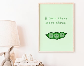 And Then There Were Three Art Print - Cute Peas in a Pod Green Baby Illustration A5 or A4 Print