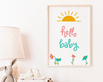 Hello Baby Art Print - Cute Handlettered Illustration A5 or A4 Print