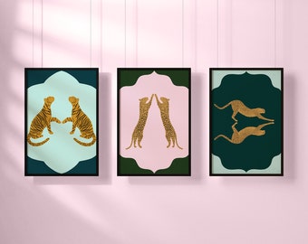 Big Cat Collection - Set of 3 Art Prints (Save 20%) Tigers, Leopards and Cheetahs Illustrations - Cute Animal Illustration A5 or A4 Print