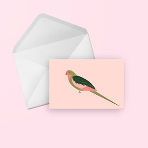 Jolie carte de voeux de perroquet de princesse - anniversaire d'oiseau illustré rose mignon/merci/félicitations/ami/carte vierge générique