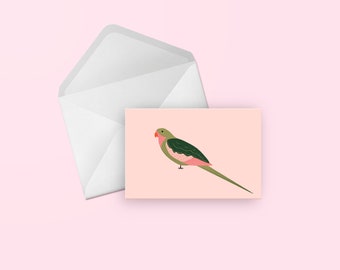 Pretty Princess Parrot Greeting Card - Cute Pink Illustrated Bird Birthday/Thank You/Congratulations/Friend/Generic Blank Card