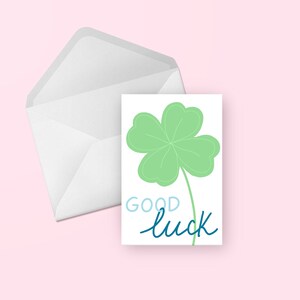 Bonne chance carte de voeux - mignon illustré à la main trèfle à quatre feuilles motivationnel, ami, toute occasion, carte vierge