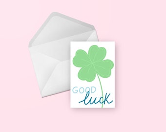Bonne chance carte de voeux - mignon illustré à la main trèfle à quatre feuilles motivationnel, ami, toute occasion, carte vierge