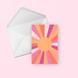 Sonnenuntergang Grußkarte - Niedliche Bunt illustrierte Geburtstagskarte, Danke, Glückwünsche, Freund, Generisch, Jede Gelegenheit, Blanko Karte