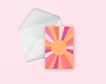 Sunset Greeting Card - Cute Colourful Illustrated Birthday, Thank You, Congratulations, Friend, Generic, Any Occasion, Blank Card