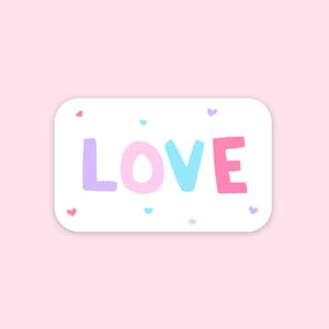 Sticker coeurs d'amour - Joli vinyle pastel illustré découpé, laminé, imperméable, résistant aux rayures, autocollant brillant protégé contre les UV