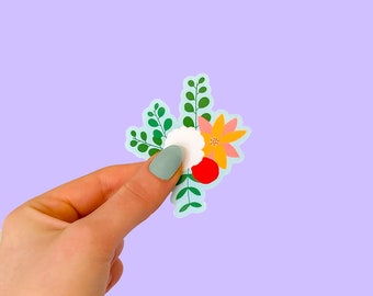 Flower Bouquet Sticker - Cute Illustrated Floral Die Cut Vinyl, Laminated, Waterproof, Scratch Proof, UV Sun Protected Glossy Sticker