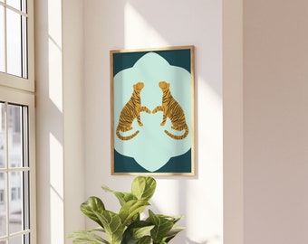 Tiger Art Print - Blue, Teal Cute Animal Illustration A5 or A4 Print