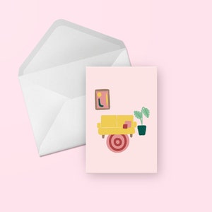Carte de voeux de salon - nouvelle maison illustrée mignonne, pendaison de crémaillère, anniversaire, merci, félicitations, ami, toute occasion, carte vierge